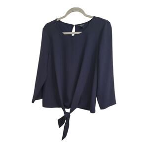 Ann Taylor navy blouse long sleeve front tied size M